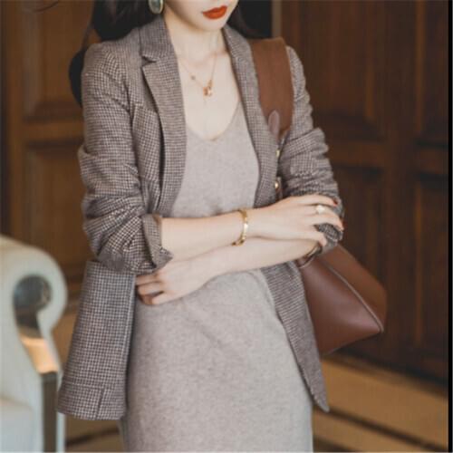 2021 Spring And Autumn New Korean Ladies Plaid Suit Jacket