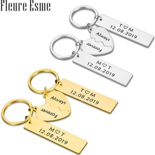 Couple Keychain Gifts for Husband Wife Boyfriend Girlfriend Valentines Customized Date and Two Initials Keychains for Him A Pair