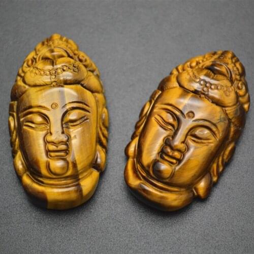 Natural Tiger Eye Pendant Carved Guanyin Buddha Head Pendant Buddhist Style Jewelry Making 5pc/Lot