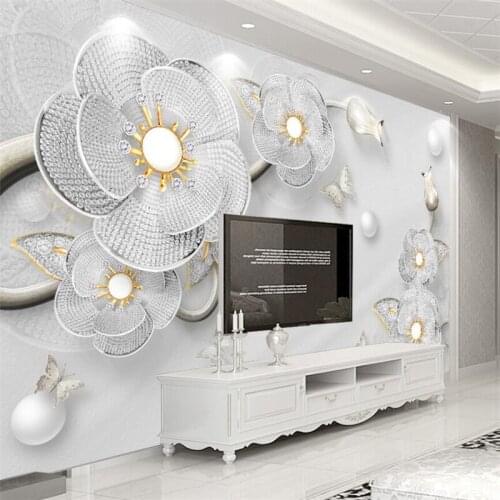 Wellyu 3D luxury diamond flower European jewelry TV background wall custom large mural wallpaper papel de parede para quarto