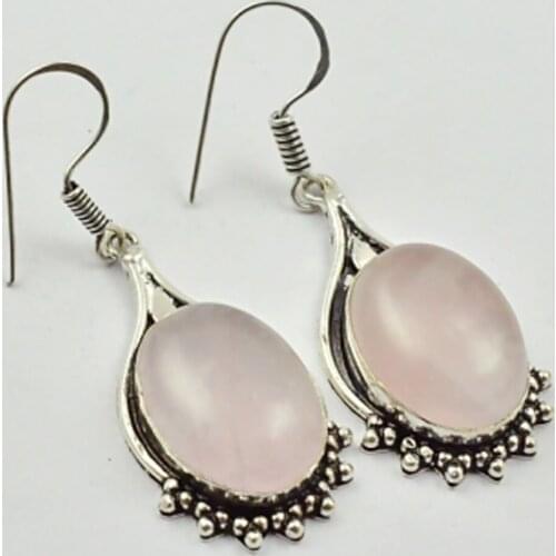 Rose Quarts , Silver Overlay on Copper Earrings ,50mm , E2609