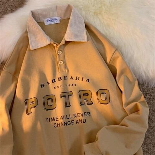 Vintage Polo shirt women Collar Print Oversized Sweatshirt Women Harajuku New Spring Korean Kawaii Clothes Pullovers