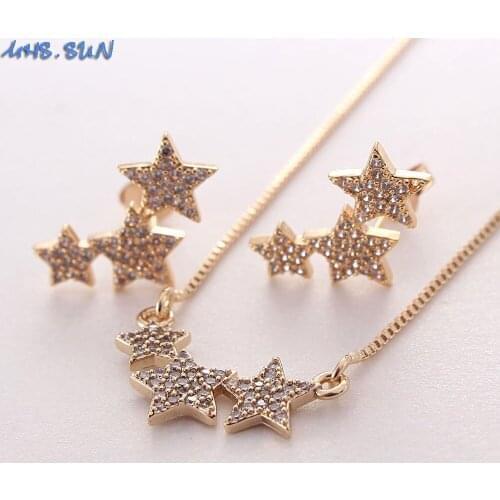 MHS.SUN Fashion cubic zircon star pendant necklace for women exquisite crystal stud earrings for christmas gift femme collier