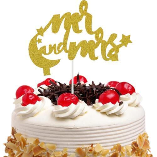 Cake Topper MR and MRS Bride Wedding Cupcakes flags For Decor Mariage Mr Mrs Family Cake Toppers Bridal Shower Party Decoration