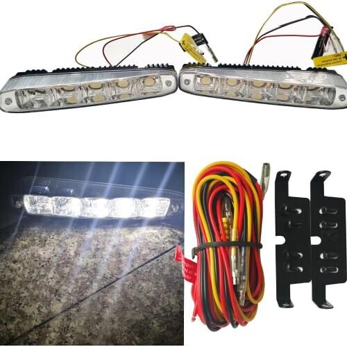 2PCS Universal 12V 24V 5LED Car Daytime Light Running Light Fog Lamp 6000K Super Bright White Light Auxiliary Lamp