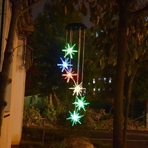 Solar Changing Color Wind Chimes Butterfly Ball Stars Lights Night Hanging Wind Bell Light Patio Outdoor Garden Light