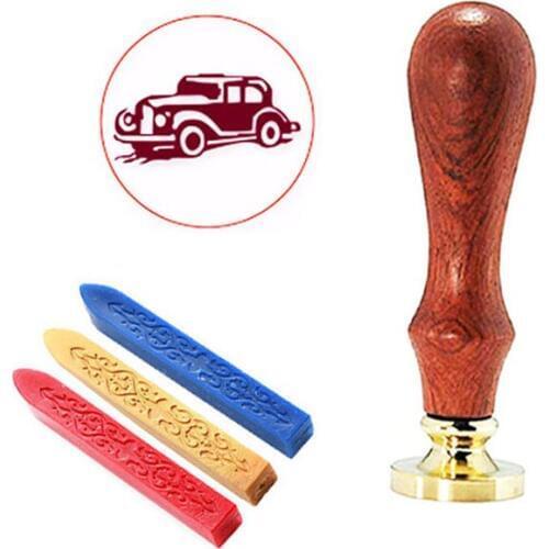 Car Pictures Wax Seal Stamp with 3 Sealing Wax, Gold ,blue and Wine Red Wax