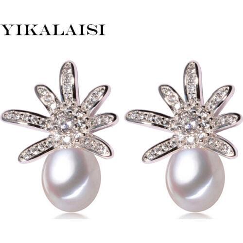 YIKALAISI 925 Sterling Silver jewelry for office women 8-9mm Natural Freshwater Pearl jewelry For Women 2018 new fashion flower