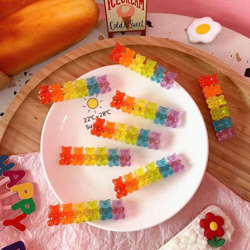 5/6pcs Cute Women Jelly Bear Hair Clips Candy Color Hairpins Barrettes Duckbill Clip Fashion Headwear Styling Accessories