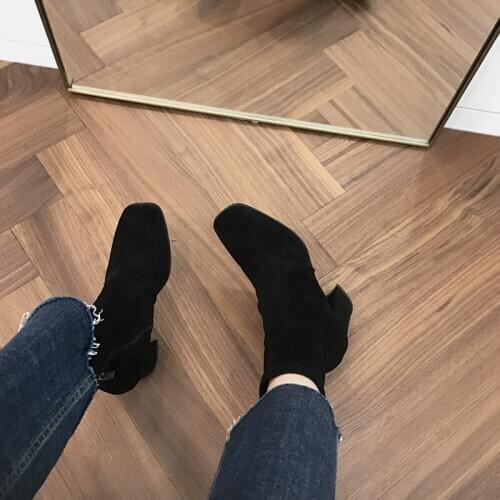 Size 33-42 BlackChelsea Boots Womens Ankle Boots British Style Girls Naked Boot Square Head 2020 Winter Shoes Woman