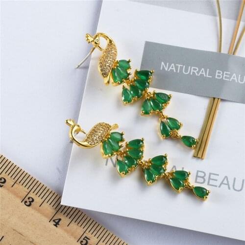 Female Crystal Zircon Stone peacock Earrings Fashion Copper CZ Gold Jewelry Romantic Boho Stud Earrings For Women Girls
