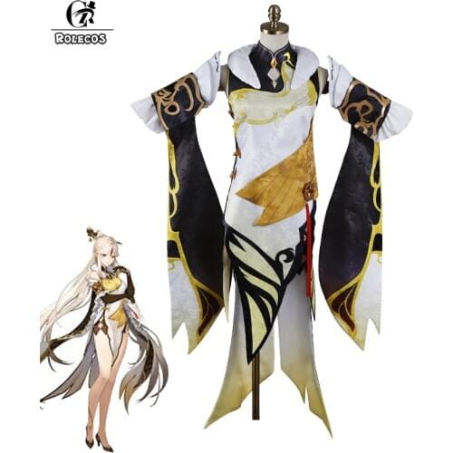 ROLECOS Game Genshin Impact Cosplay Costume Ningguang Cosplay Costume Women Sexy Costume Halloween Dress Shorts Glove Full Set
