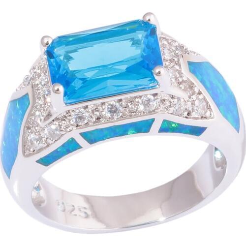 CiNily Created Blue Fire Opal Blue Stone Zircon Silver Plated Wholesale Hot Sell Women Jewelry Ring Size 6-10 OJ9620