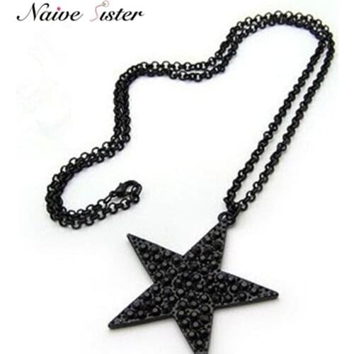 Fashion Long Chain Sweater Pendant Five-pointed Necklace Black Color Star Jewelry for Women Girl Personality Bijoux 2018 New