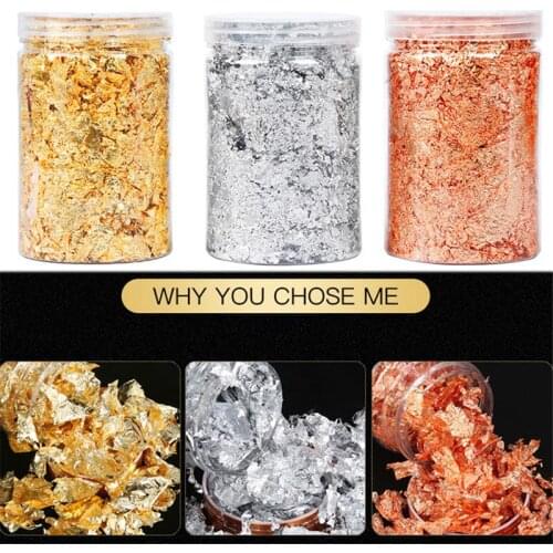 1 Bottle Decorative Gold Leaf Flakes 10 Gold Silver Confetti DIY Nail Art Painting Material Decorating Foil Paper Party Supplies