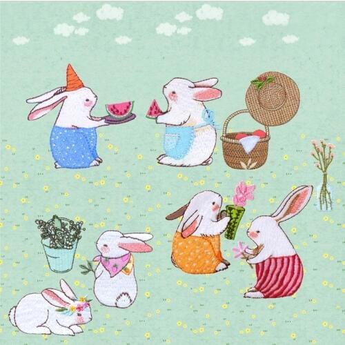 1 Piece Rabbit Flower Basket Embroidery Repair Patches Bag Jacket Jeans Cartoon Iron On Patches for Clothes Small Glue Sticker