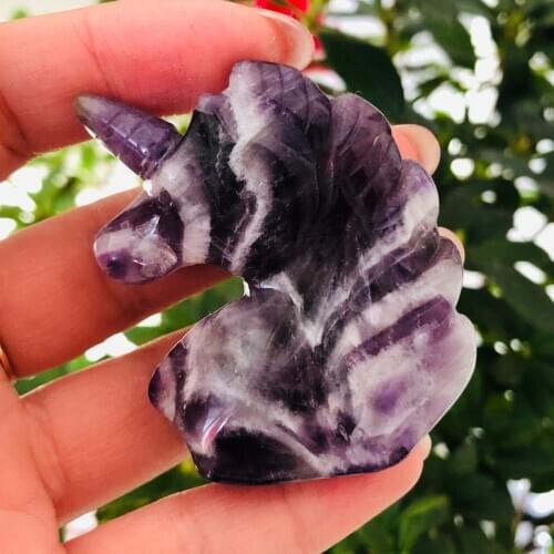 2 "carved fantasy amethyst unicorn skull with natural quartz crystal skull healing