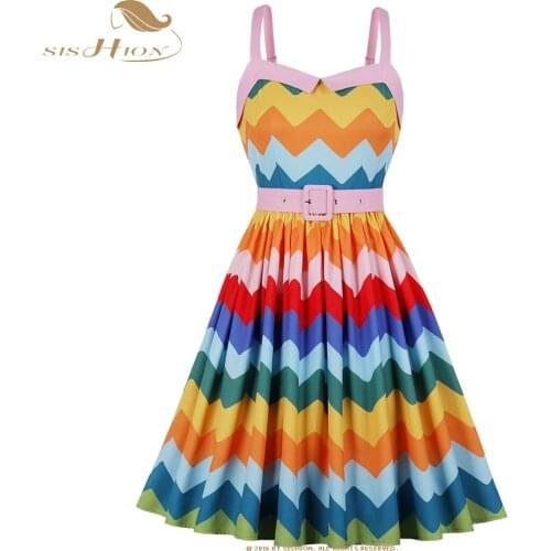 2021 New Spaghetti Strap Colorful Wave Striped Women Summer Dress VD2056 Plus Size Robe Femme Y2K Sexy Dresses