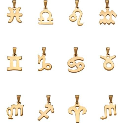 Pandahall Golden 12 Constellations Stainless Steel Pendants Charms for Jewelry Making Necklace Pendant DIY Handmade Crafts 24pcs