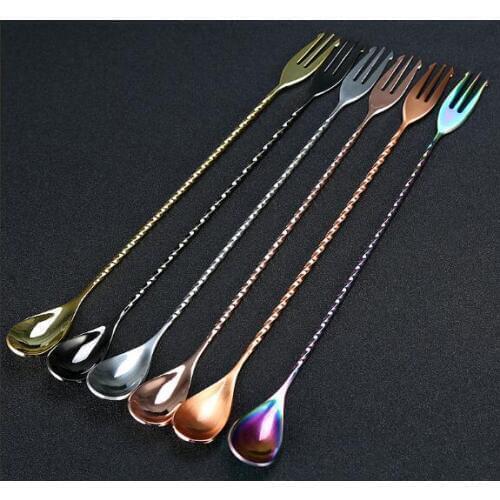 30cm 40cm 50cmStainless Steel Trident Bar Spoon Bar Spoon with Fork Cocktail Drink Mixer Bar Stirring Mixing