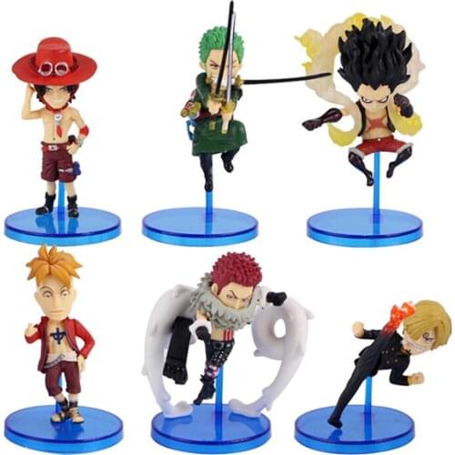 6Pcs/Set 8-9cm Anime OP Figure Toys Charlotte Katakuri Luffy Zoro Sanji Ace Marco PVC Model Dolls Gift for Kids