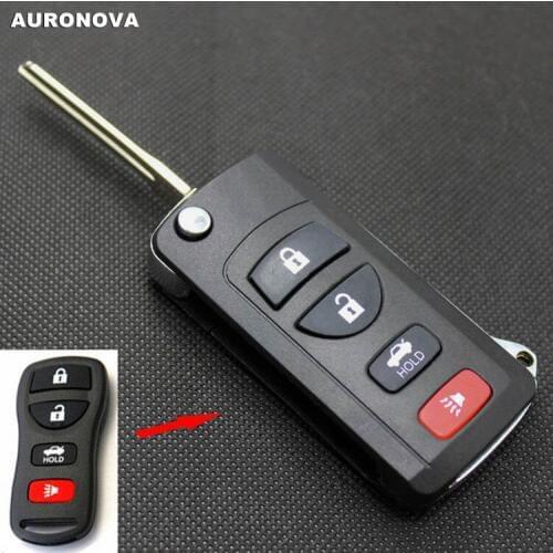 AURONOVA New Upgrade Folding Key Shell for Nissan Livina X-Trail Gennis Tiida Sylphy 3+1 Buttons Modified Remote Car Key Case