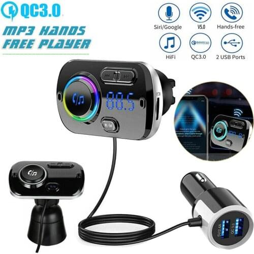 QC3.0 Fast Charger Car FM Transmitter Wireless bluetooth Handsfree MP3 Player Dual USB Port Phone Charger Accessories DC 12-24V