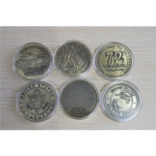 Free Shipping 30pcs/lot,Mix - Armor of God + 72 Virgins Datins Service + M - 60 Patton Tanks Challenge Coin