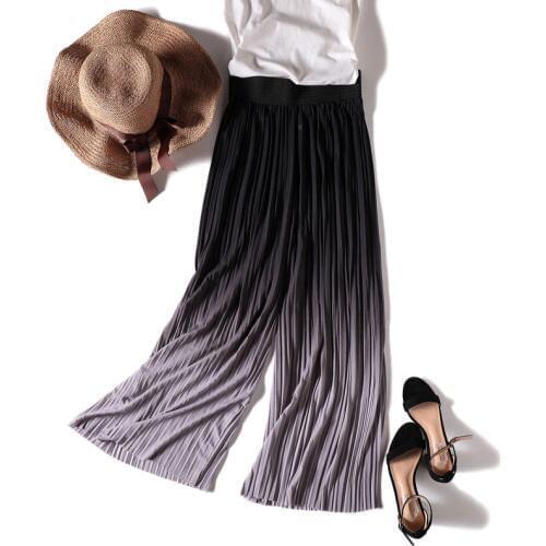 Sanishroly Summer Women Gradient Wide Leg Pants Elastic High Waist Chiffon Pants Female Thin Ankle-Length Pleated Trousers SE533