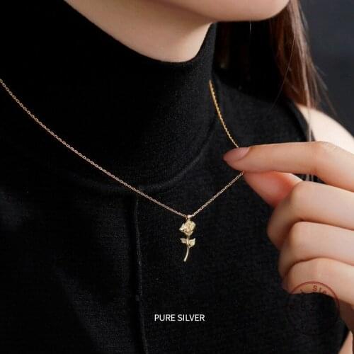 HI MAN 925 Sterling Silver Plated 14K Gold Retro Rose Pendant Necklace Women Noble Elegant Anniversary Gift Jewelry