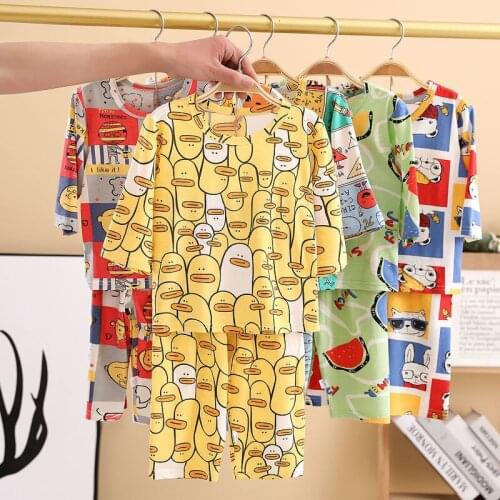 Childrens pyjamas summer thin girls ice silk air conditioning suit boys' suit cute baby childrens home clothes