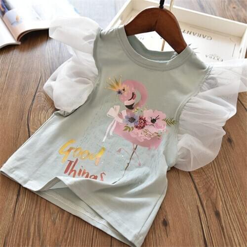 Girls T-shirt Summer Cotton Short Sleeve Animal Printed Tees Tops Kids Casual Clothing 3-8 Years Children Cute Flamingo T Shirt