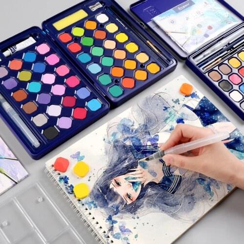 Goingione Promotion 12/18/24/36/48Colors Solid Watercolor Paint Set With Water Brush Pen Watercolor Pigment For Draw Art Supplie