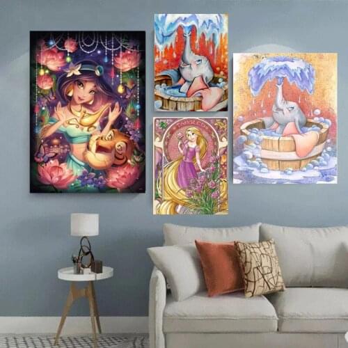 Disney Princess Diamond Painting Beauty and The Beast Cartoon Girl Poster Watercolor Prints Art Wall for Kids Room Decor