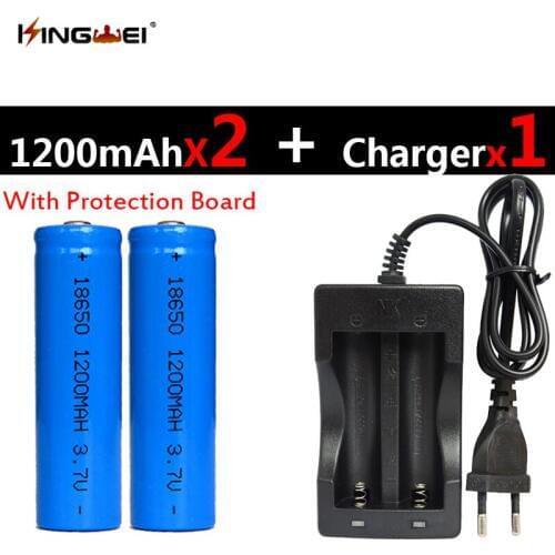 KingWei 2Pcs Protected 18650 3.7v Rechargeable Li-ion 1200mah Battery With one NK-809 Double Battery Charger for Flashlight