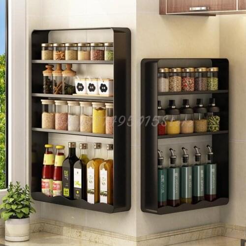 Kitchen Rack Spice Rack Wall Hanging Free Perforation Wall Multi-layer Storage Shelf Storage Household Condiment Rack
