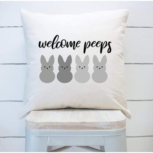 Square Canvas Pillowcase 20 Inch Soft Cushion Cover Welcome Peeps Pillow Cover Easter Spring Home Decor