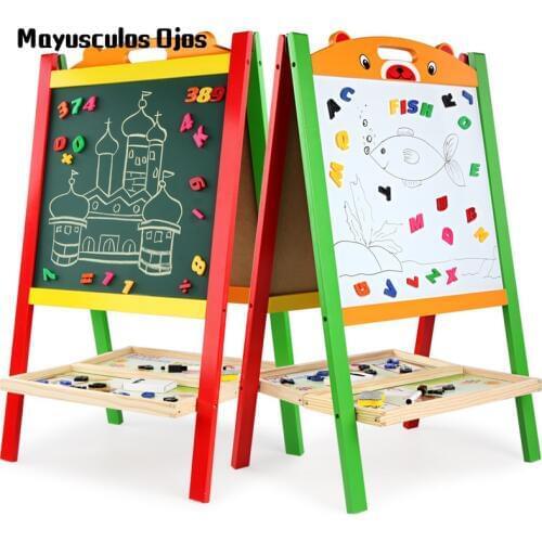 Multifunctional Children Tiger Head Two-in-one Drawing Board Double-sided Magnetic Blackboard Wooden Bracket Type Writing Board