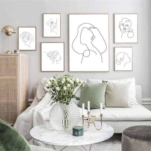 Fashionable Girl Line Drawing Portrait Outline Painting Black Figure Canvas Prints For Home Bedroom Wall Decoration Art Posters