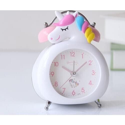 Cartoon Unicorn Bell Table Clock for Kids Rooms Night Light Alarm Clocks Desktop Student Dormitory Bedside Decor Children Gift