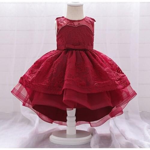 2020 New Girls Clothes Gauze Embroidered Princess Dress Grils Bowknot Beaded Cake Clothing Tuxedo Sleeveless Dress For 1-2 Age