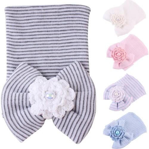 Newborn Baby Flower Shape Elastic Soft Cotton Beanie Cap Hat Headwear Headgear Infant Baby Cap Accessories Children Hats