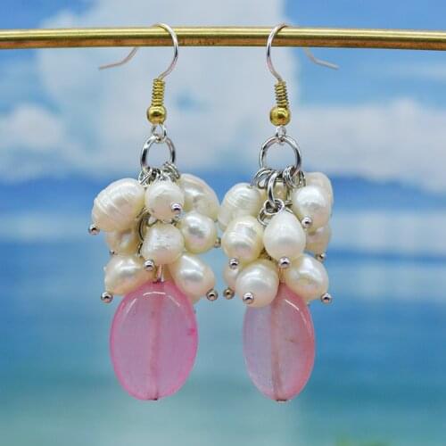 Very classic sweet ladies earrings. 13X18MM Natural Brazilian semi-precious stones and natural pearls, ladies jewelry earrings