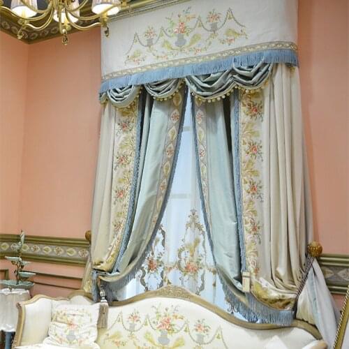 European-style High-precision Embroidery Flower Semi-blackout Curtain Finished Custom Curtains for Living Dining Room Bedroom