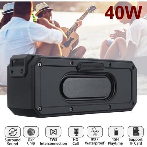 Portable Subwoofer 40W Wireless Bluetooth Speaker TWS Features TF Card Stereo 6600mAh IPX7 Waterproof Microphone