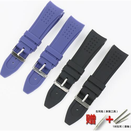 Silicone Strap 24mm Elbow Watch Strap Watch Accessories Rubber Strap Pin Buckle Mens and Womens Sports Waterproof Strap