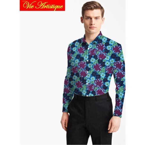 Custom tailor made Mens bespoke cotton floral shirts business formal wedding ware blouse blue print wine retro flowers fashion