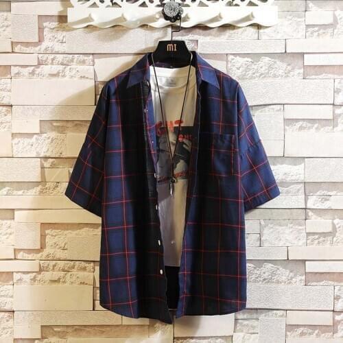 Mens Plaid Shirt Slim Fit Soft Spring Male Shirt Brand Mens Business Casual Short sleeve Shirts Spring Autumn Flannel Men Pla