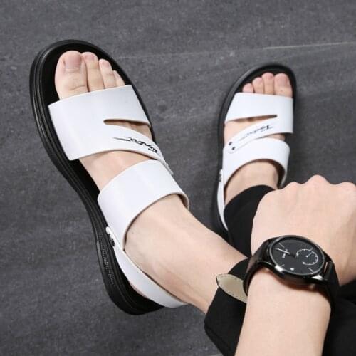 Home Flat Sandals 2021 Men Leather Summer Slippers Bath Breathable Beach Shoes Flip Flops Fashion Brand Shoes Indoor Slides Man