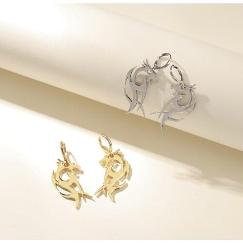 Minar Exaggerated Gold Silver Color Dragon Pendant Earring for Women Metallic Mirror Surface Brass Hooks Drop Earrings Brincos